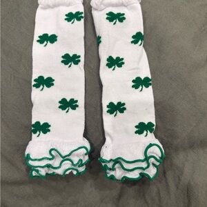White Knee-High Socks with Green Shamrock Pattern